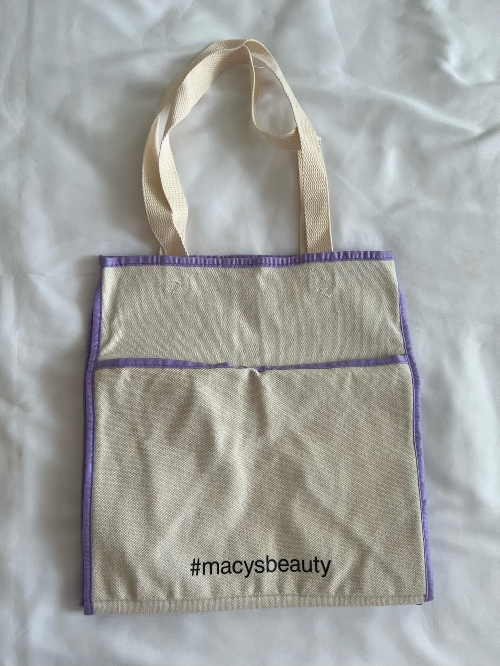 Macy's Cream Canvas Tote with Lilac Trim